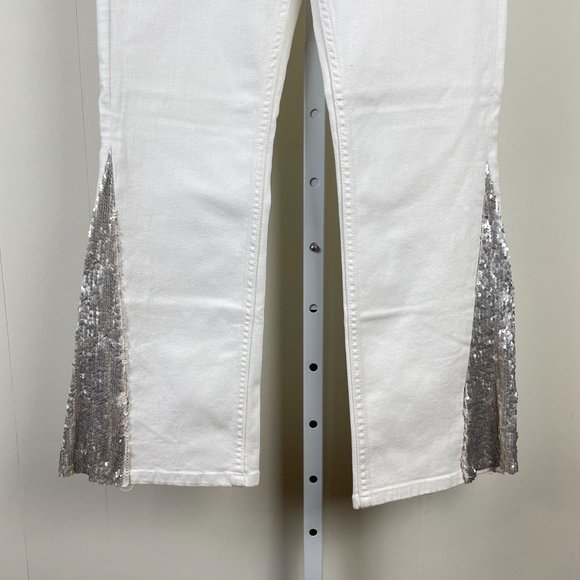 Anthropologie Pilcro & The Letterpress White Jeans Sequin Flare Womens Size 26‎ - Picture 3 of 11